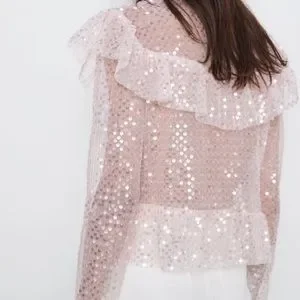 Zara | Tops | Zara Pink Sequin Ruffled Top | Poshmark
